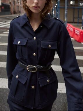 Zara Dark Navy Utility Jacket with Belted Waist✨Without a belt!
